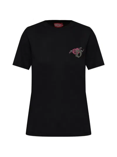 Diesel Rose Graphic T-shirt In Black