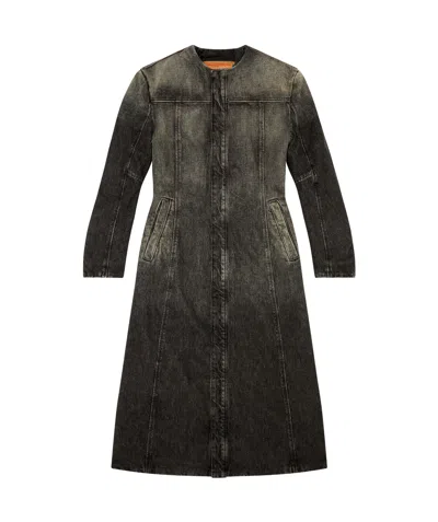 Diesel Round-neck Denim Coat In Black