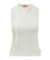 Diesel Sleeveless Ribbed Zip-front Top With Tie Strap In White