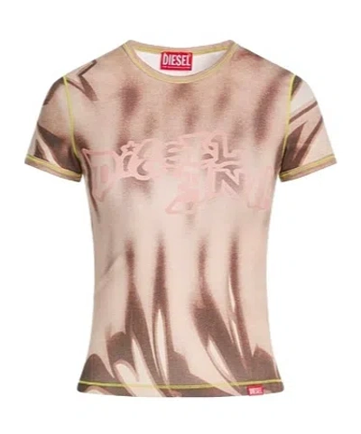 Diesel Round-neck Short-sleeved T-shirt In Light Brown