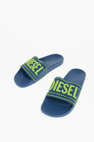 Diesel Rubber Sa-mayemi Cc Slides With Embossed Logo In Blue