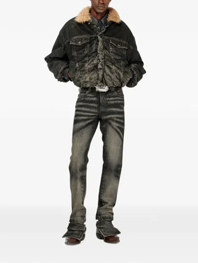 Diesel Teddy-lined Trucker Jacket In Dirty-effect Denim In Multi
