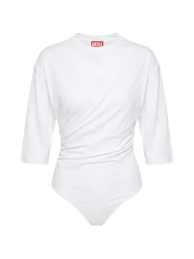 Diesel Ruched Three-quarter Sleeve Bodysuit In White