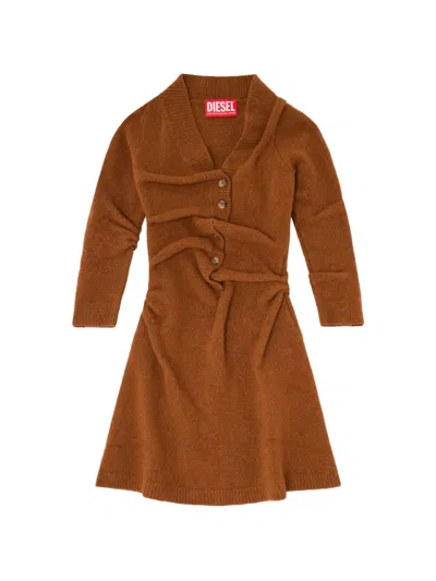 Diesel Ruched-detail Button-up Dress In Brown