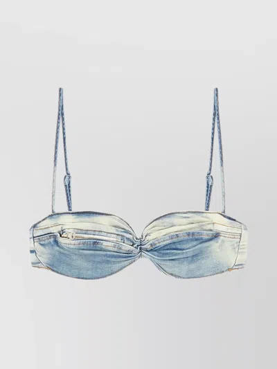 Diesel Ruffle Denim Top Adjustable Straps In Blue