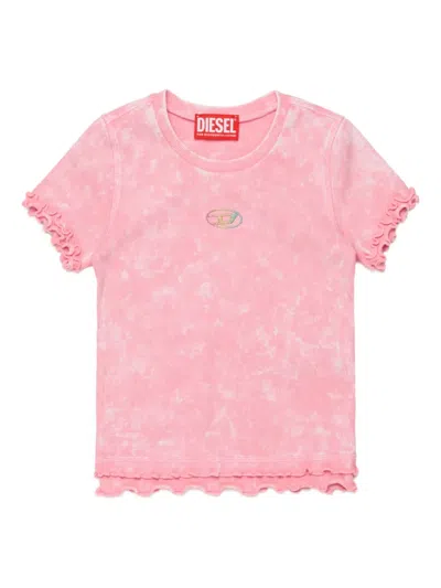 Diesel Kids' Ruffled Logo T-shirt In Pink