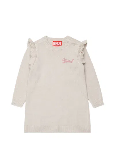 Diesel Babies' Ruffled Logo-embroidered Dress In Neutral