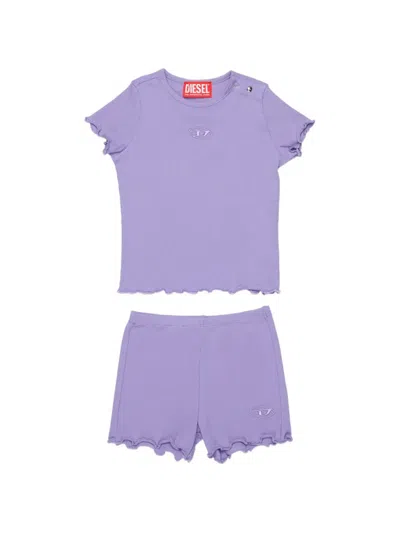 Diesel Babies' Ruffled T-shirt And Shorts Set In Purple