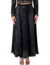 Diesel Full Skirt In Lasered Cotton-hemp Denim In Black