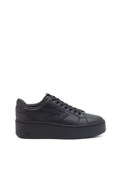 Diesel Flatform Sneakers In Leather In Nero