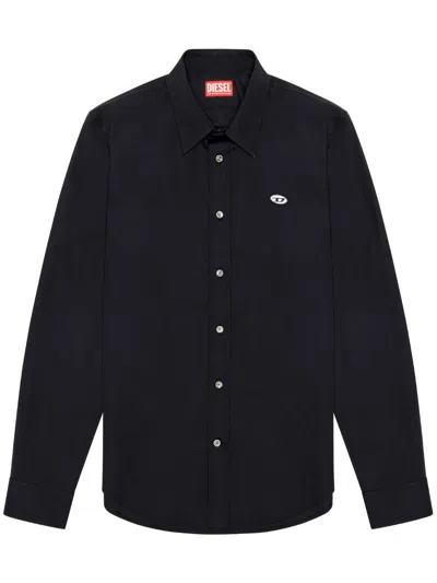 Diesel Logo-patch Long-sleeve Shirt In Black