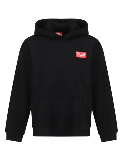 Diesel Label Cotton Hoodie In Black