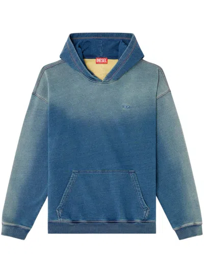 Diesel Faded Hoodie With Logo Embroidery In Blue