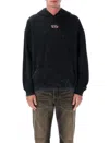 Diesel Distressed Black Hoodie With Kangaroo Pocket In Black