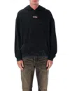 Diesel Distressed Black Hoodie With Kangaroo Pocket In Black