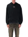 Diesel Distressed Black Hoodie With Kangaroo Pocket In Black