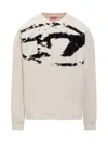 Diesel S-boxt-n5 Distressed Flocked Logo Sweatshirt In Neutral