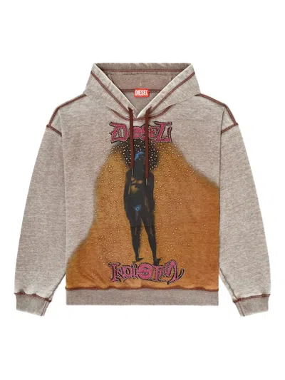 Diesel S-boxton Studded-embellishment Printed Hoodie In Neutral