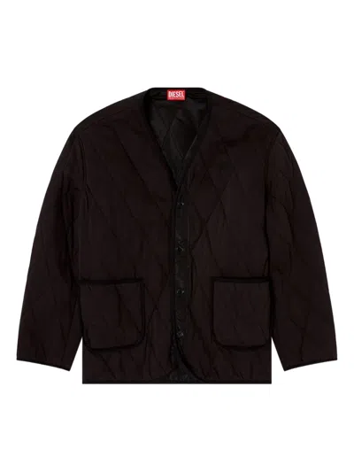Diesel S-boys Quilted V-neck Jacket In Brown