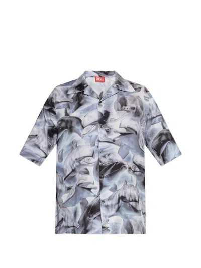 Diesel Short-sleeved Shirt With Grey Dolphin Print In Gray