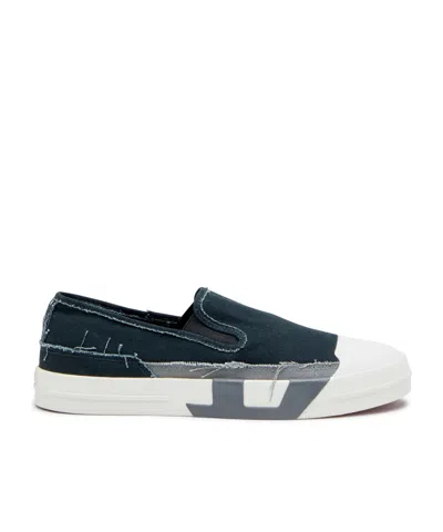 Diesel S-d-verse-slip-on Sneakers In Frayed Canvas In White