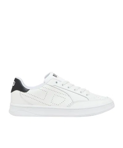 Diesel S-dakota-leather Sneakers With Perforated Logo In White/black