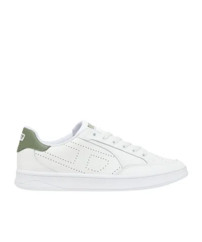 Diesel S-dakota-leather Sneakers With Perforated Logo In White/green