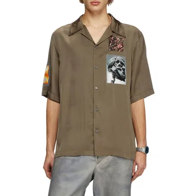 Diesel ® S-daxhe Appliqué Satin Camp Shirt In Leaf Green
