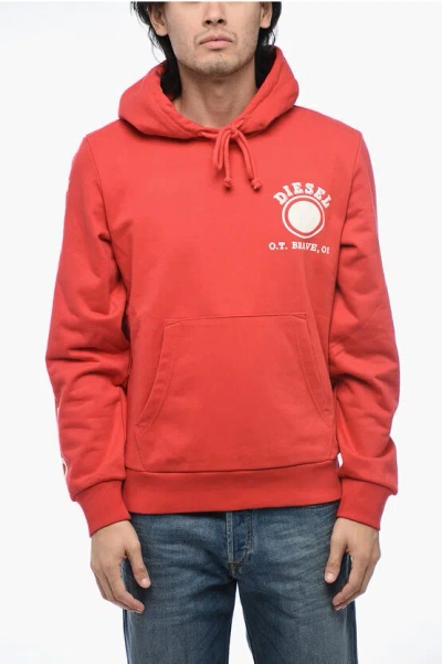 Diesel S-ginn-hood-k21 Hoodie Sweatshirt With Logo Print In Red