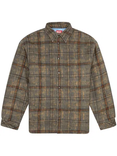 Diesel S-hamme Checked Cotton Shirt Jacket In Green
