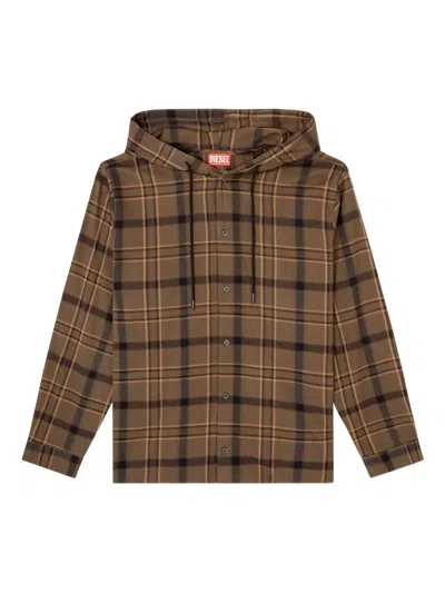 Diesel S-ix Checked Hoodie In Brown