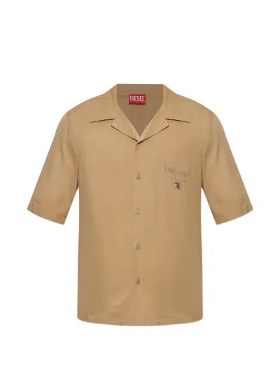 Diesel S-ketlir Embroidered Short-sleeve Shirt In Brown