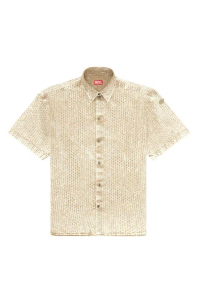 Diesel S-lazer Oversize Short Sleeve Button-up Shirt In Tan/ Brown