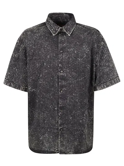 Diesel Perforated Acid-wash Short-sleeve Shirt In Black