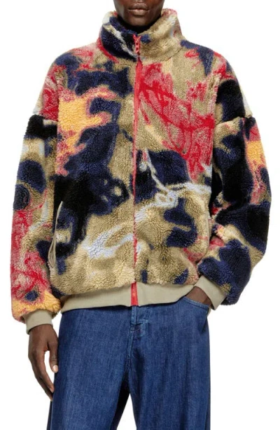 Diesel Teddy-fleece Jacket With Graffiti Motif In Multi