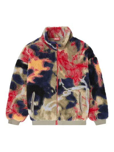 Diesel Teddy-fleece Jacket With Graffiti Motif In Multi