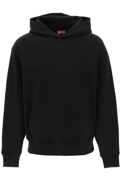 Diesel S-macs-hood-megoval Hoodie With Logo Embroidery In Black