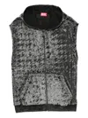 Diesel Hooded Sleeveless Blazer Kangaroo Pocket In Black