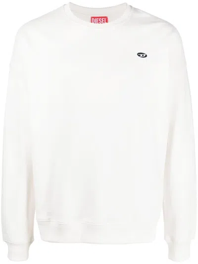 Diesel Logo Embroidery Cotton Sweatshirt In White