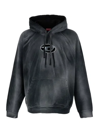 DIESEL BLACK HOODIE WITH CUT OUT OVAL D LOGO IN COTTON MAN