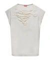 Diesel Crew Neck Distressed Sleeveless Vest In White