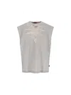 Diesel Crew Neck Distressed Sleeveless Vest In Gray