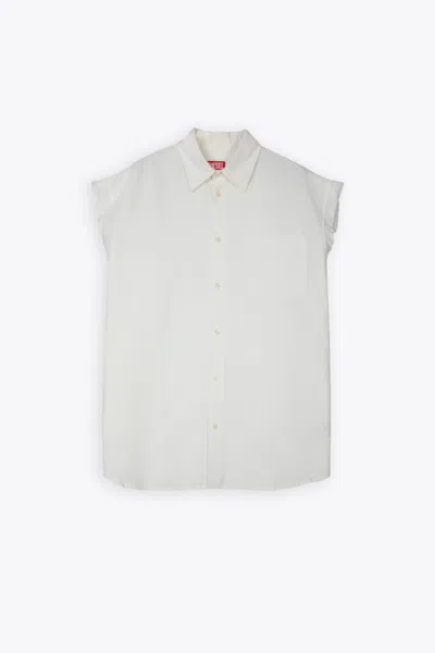 Diesel S-simens White Linen Blend Sleeveless Shirt - S-simens In Bianco