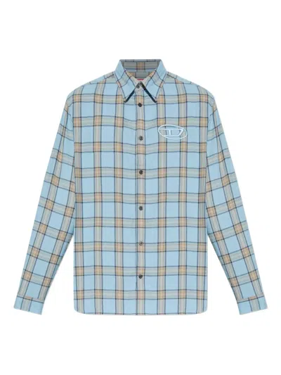Diesel S-simply-ajfi Embroidered Checked Shirt In Blue