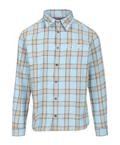 Diesel S-simply-ajfi Embroidered Checked Shirt In Blue