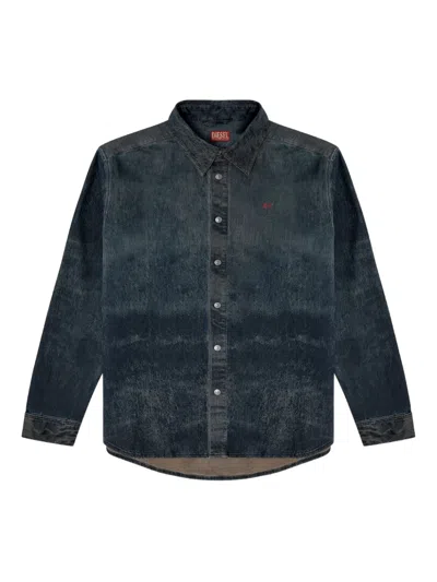 Diesel S-simply-epbs Acid-wash Denim Shirt In Blue