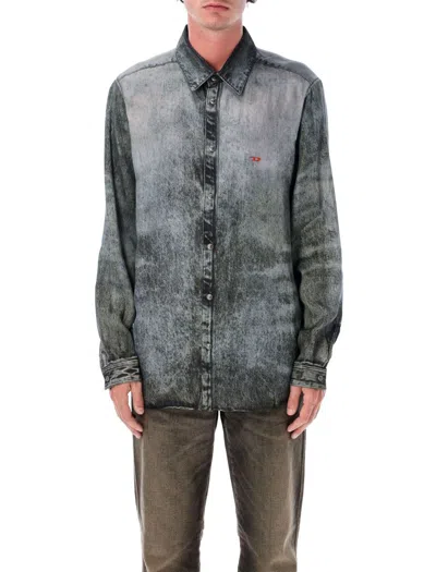 Diesel Acid Wash Long Sleeve Shirt In Gray