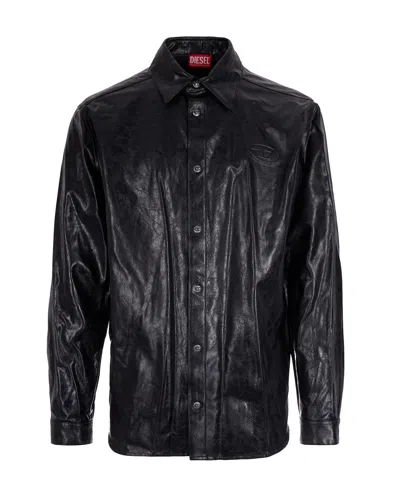 Diesel Vintage Leather Effect Textured Shirt In Black