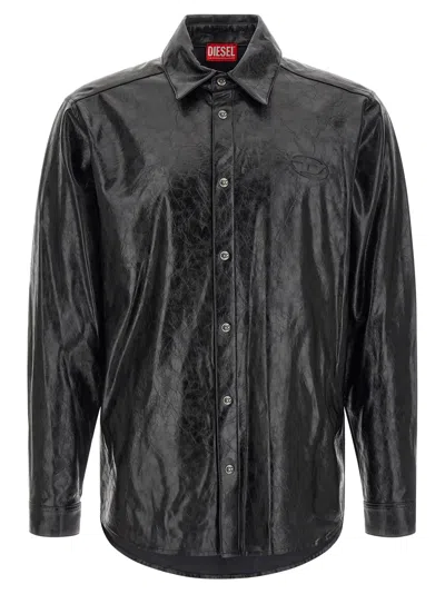 Diesel Textured Shirt With Branded Buttons In Black