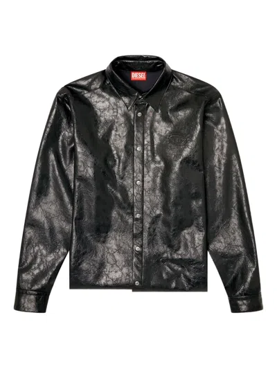 Diesel Textured Shirt With Branded Buttons In Black